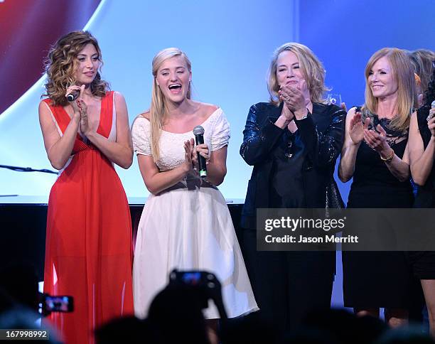 Actresses Aly Michalka, AJ Michalka, Cybill Shepherd, and Marg Helgenberger attend the 20th Annual Race To Erase MS Gala "Love To Erase MS" at the...