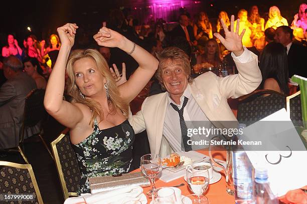 Penny Stewart and musician Rod Stewart attend the 20th Annual Race To Erase MS Gala "Love To Erase MS" at the Hyatt Regency Century Plaza on May 3,...