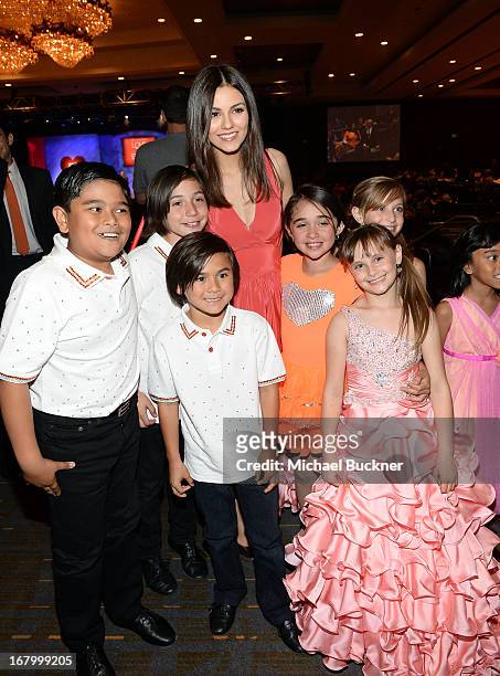 Actress Victoria Justice, Isabella Rickel, Mariella Rickel attend the 20th Annual Race To Erase MS Gala "Love To Erase MS" at the Hyatt Regency...