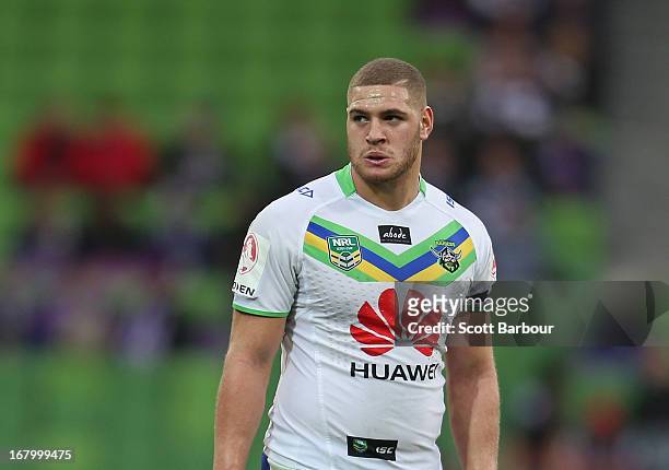 Brenko Lee of the Raiders looks on during the round eight Holden Cup match between the Melbourne Storm and the Canberra Raiders at AAMI Park on May...