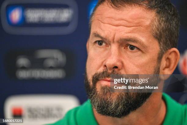 Paris , France - 20 September 2023; Head coach Andy Farrell during an Ireland rugby media conference at the Paxton Spa Hotel Paris in Paris, France.