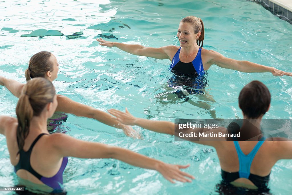 Women taking water aerobics class