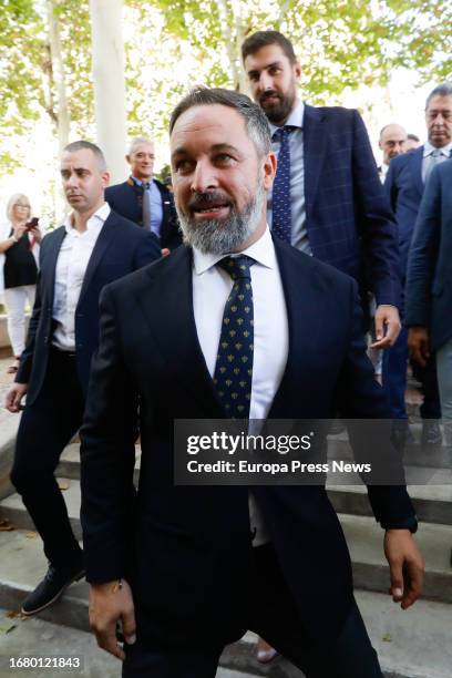 The national leader of Vox, Santiago Abascal , next to the new vice president of the Region of Murcia, Jose Angel Antelo , in the act of inauguration...