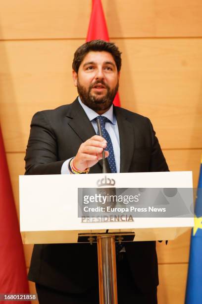The President of the Region of Murcia, Fernando Lopez Miras, at the inauguration ceremony of the members of the Governing Council of the Region of...