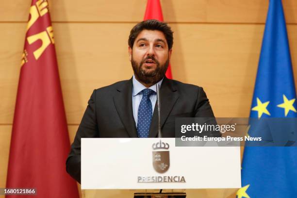 The President of the Region of Murcia, Fernando Lopez Miras, at the inauguration ceremony of the members of the Governing Council of the Region of...