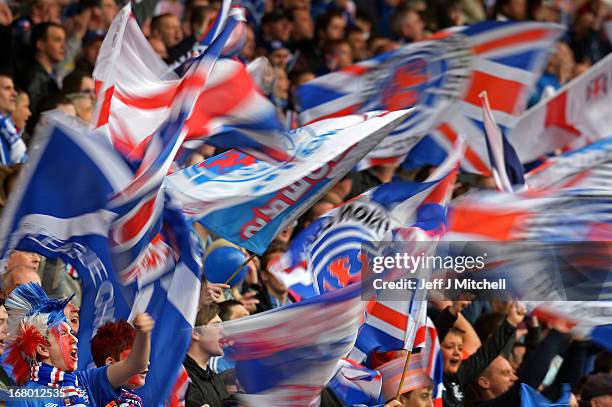 Rangers celebrate during the IRN-BRU Scottish Third Division match between Rangers and Berwick Rangers at Ibrox Stadium on May 4, 2013 in Glasgow,...