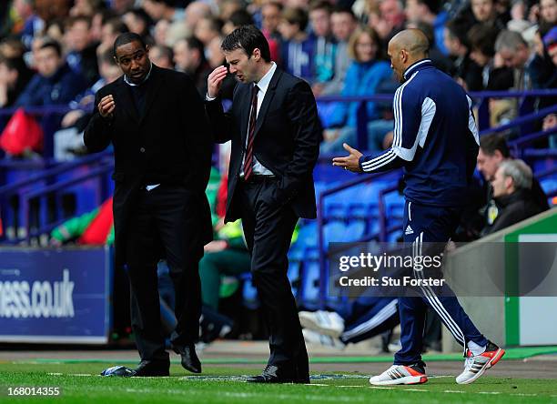 Bolton manager Dougie Freedman reacts during the npower Championship match between Bolton Wanderers and Blackpool at Reebok Stadium on May 4, 2013 in...
