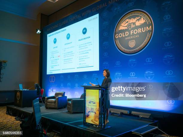 Teo Dechev, president and chief executive officer of Mundoro Capital Inc., speaks during the Gold Forum Americas in Colorado Springs, Colorado, US,...