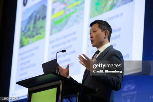 Sam Lee, president and chief executive officer of NorthIsle Copper and Gold Inc., speaks during the Gold Forum Americas in Colorado Springs,...