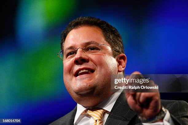 Secretary general Patrick Doering of the German Free Democrats political party, speaks at the FDP federal congress on May 4, 2013 in Nuremburg,...