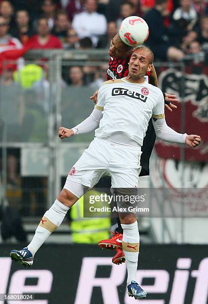 Bamba Anderson of Frankfurt Head coach Dani Schahin of Duesseldorf during the Bundesliga match between Eintracht Frankfurt and Fortuna Duesseldorf...