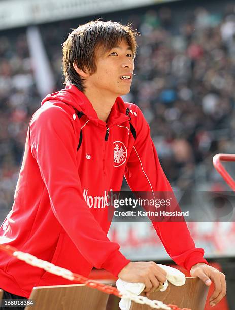 Inui Takashi of Frankfurt looks on during the Bundesliga match between Eintracht Frankfurt and Fortuna Duesseldorf 1895 at Commerzbank-Arena on May...
