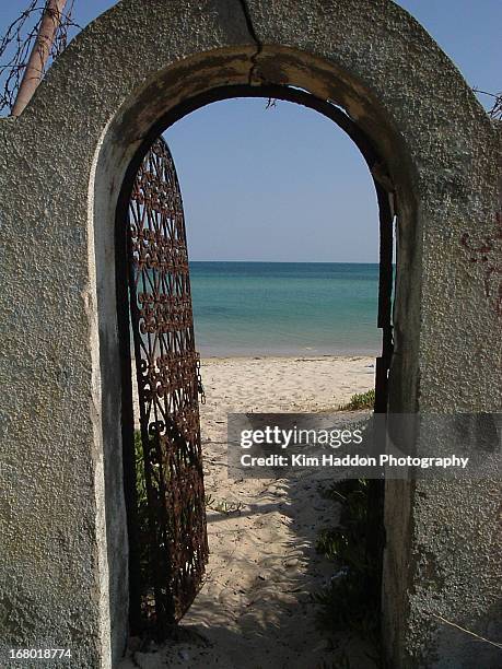 archway to hammamet beach - hammamet beach stock pictures, royalty-free photos & images