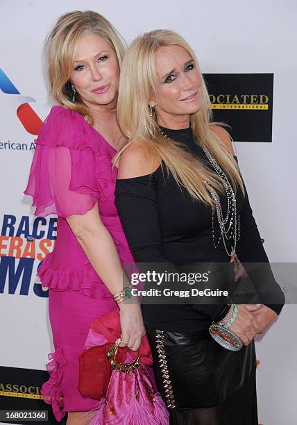 Personalities Kathy Hilton and Kim Richards arrive at the 20th Annual Race To Erase MS Gala 'Love To Erase MS' at the Hyatt Regency Century Plaza on...