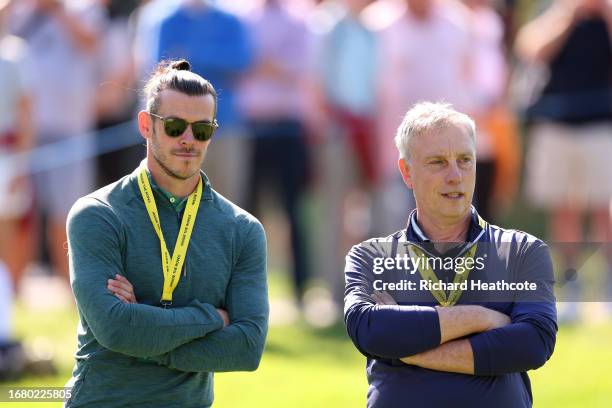 Gareth Bale follows the golf on course during Day One of the BMW PGA Championship at Wentworth Golf Club on September 14, 2023 in Virginia Water,...