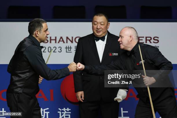 Ronnie O'Sullivan of England and John Higgins of Scotland in action during the quarter-final match on Day 4 of World Snooker Shanghai Masters 2023 at...