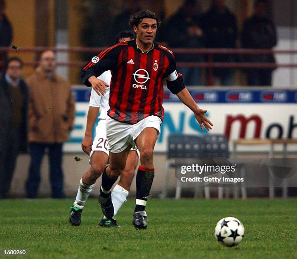 Paolo Maldini of AC Milan in action during the Serie A match between AC Milan and Roma, played at the 'Giuseppe Meazza' San Siro Stadium, Milan,...