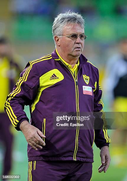 Head coach Guus Hiddink of FC Anzhi Makhachkala looks on during the Russian Premier League match between FC Anzhi Makhachkala and FC Rubin Kazan at...
