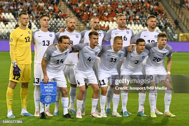 Players of Estonia pose for a team photo during the fifth game in group F of the UEFA Qualifying Round of the European Championship 2024 on September...