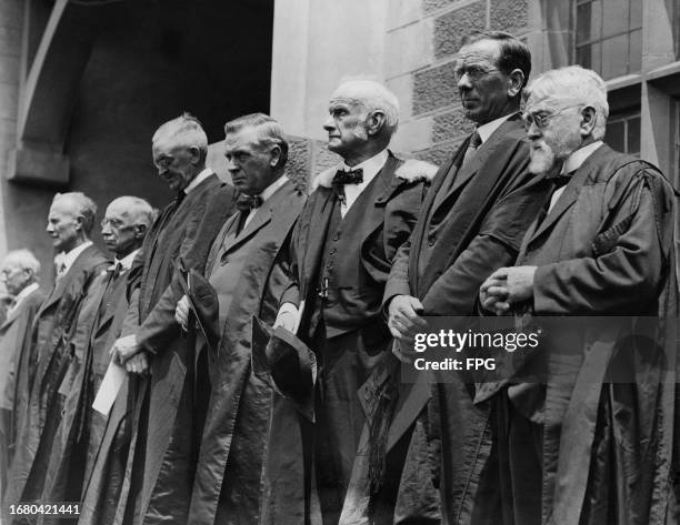 Sydney University academics attend the Armistice Day service at the Cenotaph in Sydney, New South Wales, Australia, 11th November 1929.