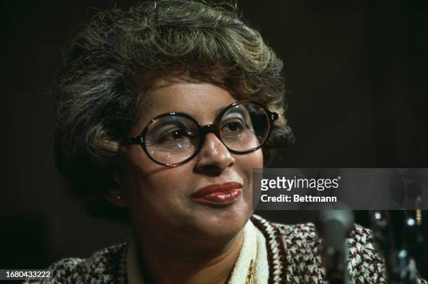 Patricia Roberts Harris during her confirmation hearing before the US Senate Banking Committee in Washington DC, January 10th 1977. She has been...