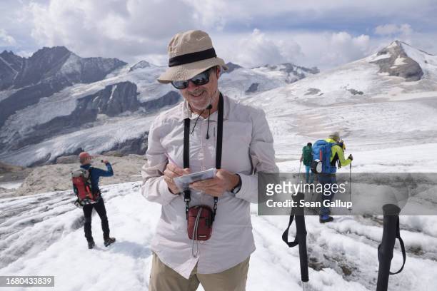 Gerhard Lieb, a geographer with a team of scientists from the University of Graz and who has been visiting the Pasterze glacier for 30 years, records...