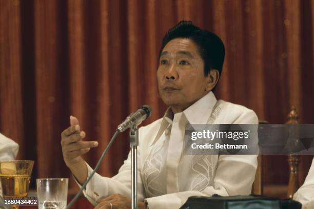 Ferdinand Marcos , President of the Philippines, shown during a press conference in Manila, Philippines, July 9th 1977.