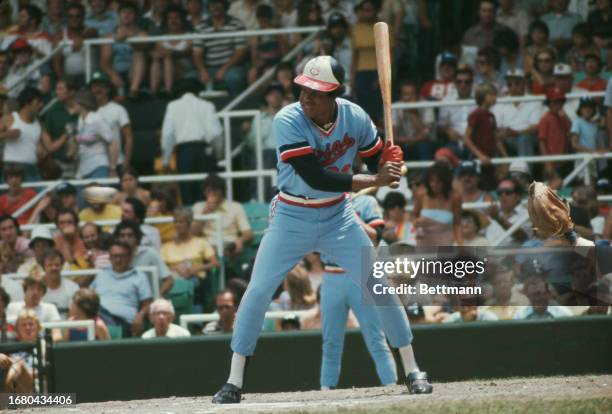 The Minnesota Twins' Rod Carew during batting practice in Chicago, Illinois, July 1st 1977.