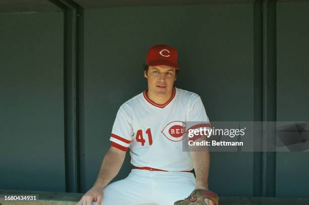 The Cincinnati Reds' Tom Seaver, in uniform, during a game against the Los Angeles Dodgers, Cincinnati, Ohio, June 24th 1977.