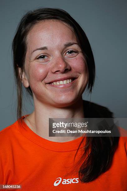 Laurine van Riessen, poses during the NOC*NSF Sochi athletes and officials photo shoot for Asics at the Spoorwegmuseum on May 4, 2013 in Utrecht,...