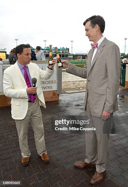 Jon Potter, EVP of Brands, Moet Hennessy and Ryan Jordan, General Manager of Churchill Downs Racetrack, toast the 139th Kentucky Derby with Moët &...