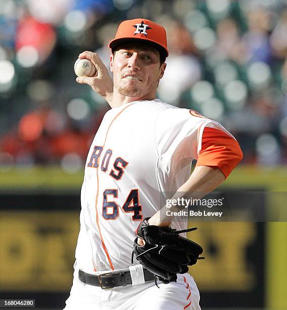 Lucas Harrell of the Houston Astros pitches in the first inning against the Detroit Tigers at Minute Maid Park on May 4, 2013 in Houston, Texas.