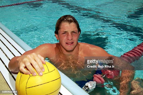 Team USA Olympic Water Polo Player Tony Azevedo during water polo game, July 21, 2000 in Los Alamitos, California.