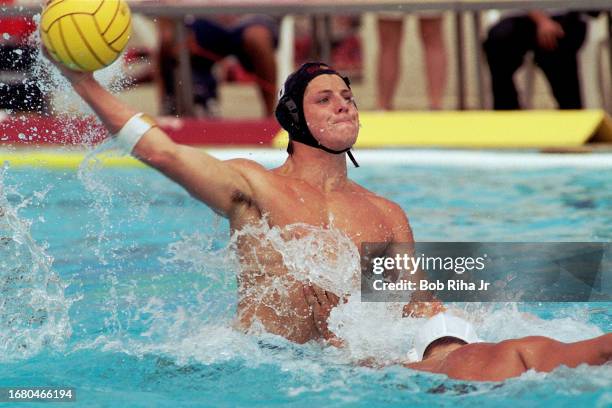 Team USA Olympic Water Polo Player Tony Azevedo during water polo game, July 21, 2000 in Los Alamitos, California.