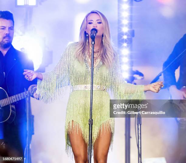 Singer-songwriter Carrie Underwood is seen performing during NBC's "Today" show Citi Concert Series at Rockefeller Plaza a on September 14, 2023 in...
