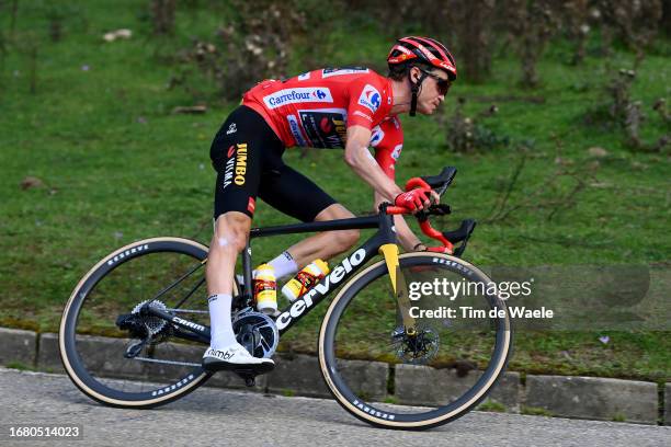 Sepp Kuss of The United States and Team Jumbo-Visma - Red Leader Jersey competes during the 78th Tour of Spain 2023, Stage 18 a 178.9km stage from...