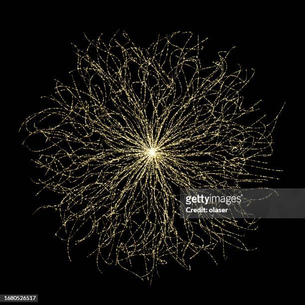 a golden cloud of atomic expansion lines radiates outward, resembling particle movement. - particle accelerator stock illustrations