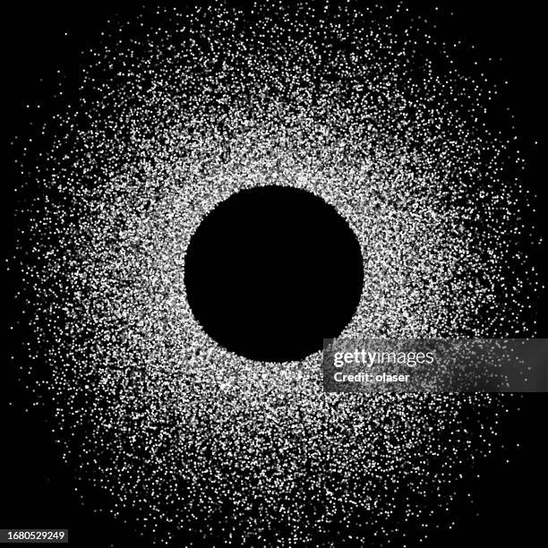 gray-white tiny grains sprayed around circular copy space - small square texture stock illustrations
