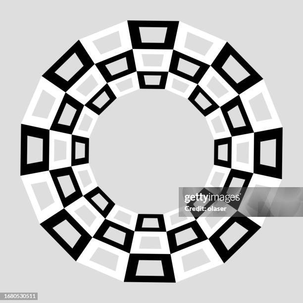 three concentric polygons of checked square outlines, encircling a central copy space. - rounded-rectangles-logo stock illustrations