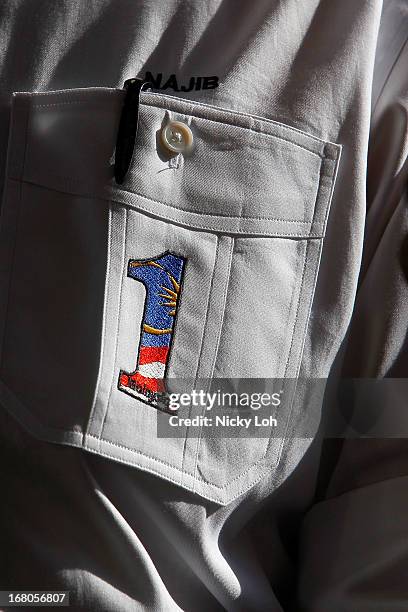 Closeup of the shirt of Malaysia's Prime Minister and Barisan Nasional chairman Najib Razak at a polling station during election day on May 5, 2013...