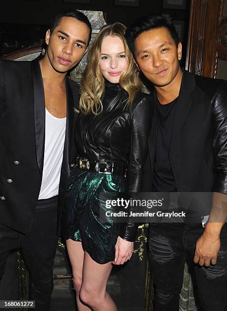 Designer Olivier Rousteing, actress Kate Bosworth and designer Prabal Gurung attend Moda Operandi and St. Regis Hotels & Resorts event "A Midnight...