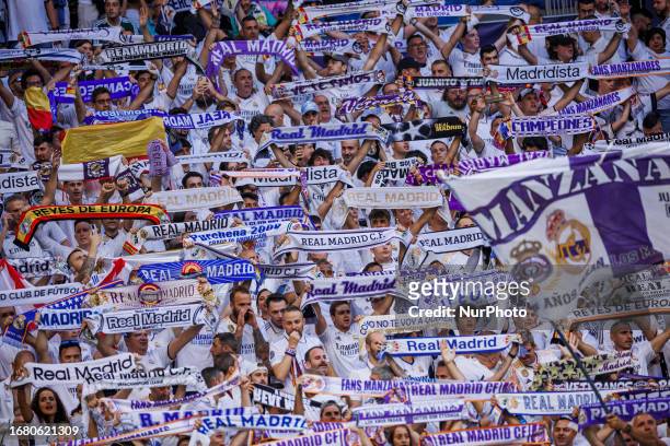 Real Madrd supporters during the UEFA Champions League match between Real Madrid and FC Union Berlin at the Estadio Santiago Bernabeu on September...