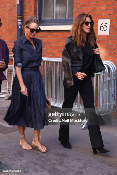 Christy Turlington and Cindy Crawford arrive at the LFW s/s 2024 : Vogue World - Catwalk Show at Theatre Royal Drury Lane on September 14, 2023 in...
