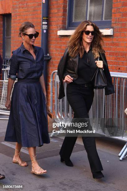 Christy Turlington and Cindy Crawford arrive at the LFW s/s 2024 : Vogue World - Catwalk Show at Theatre Royal Drury Lane on September 14, 2023 in...