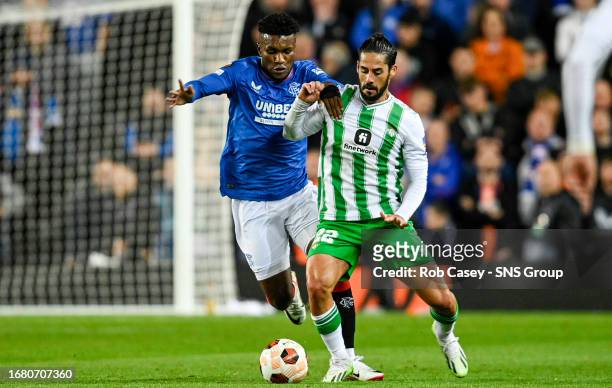 Betis' Isco and Rangers' Jose Cifuentes in action during the UEFA Europa League Group Stage match between Rangers and Real Betis at Ibrox Park, on...