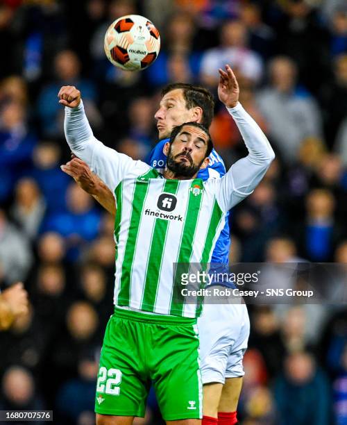 Rangers Borna Barisic and Betis' Isco in action during the UEFA Europa League Group Stage match between Rangers and Real Betis at Ibrox Park, on...