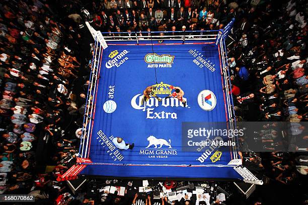 Floyd Mayweather Jr. Squares off against Robert Guerrero in their WBC welterweight title bout at the MGM Grand Garden Arena on May 4, 2013 in Las...