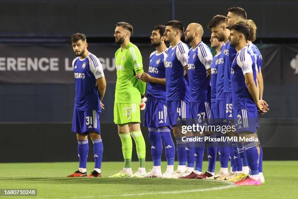 Players of Dinamo Zagreb stand as they hold a minutes silence in memory of the victims of the earthquakes in Morocco and Libya prior to the UEFA...