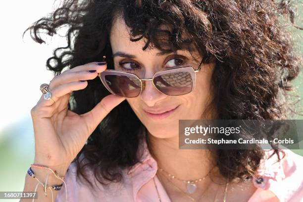 Rachida Brakni attends the "Les espions de la Terreur" Photocall during the 25th La Rochelle Fiction Festival on September 14, 2023 in La Rochelle,...