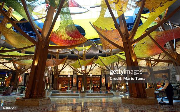 The hotel reception area is decorated in a Native American theme at Mohegan Sun casino November 21, 2002 in Uncasville, Connecticut. The casino is...